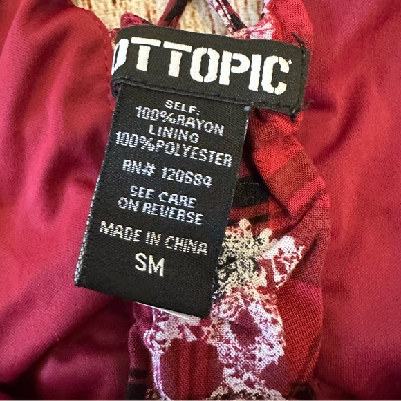 Hot Topic Burgundy Skull Pattern Dress Size Small Rockabilly Goth Punk Plaid - Picture 8 of 10